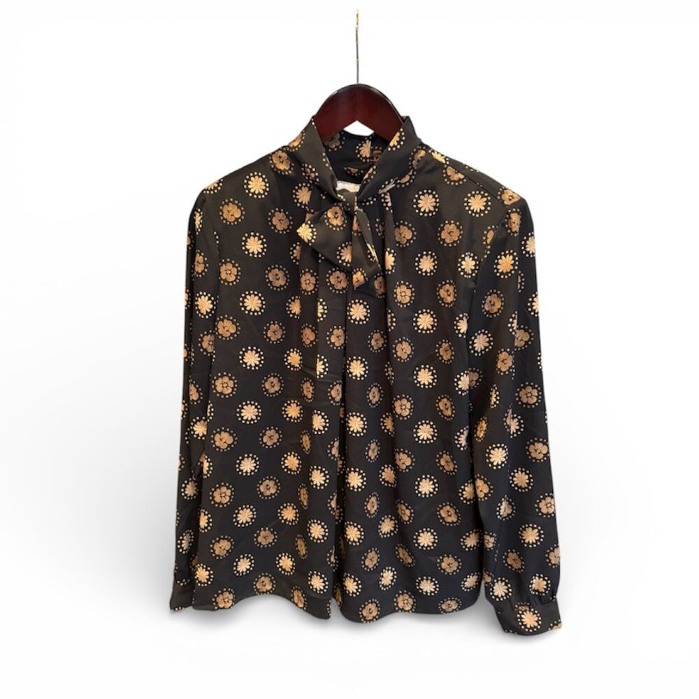 Vintage Petite Impressions Blouse Size 10 Black with Floral Print